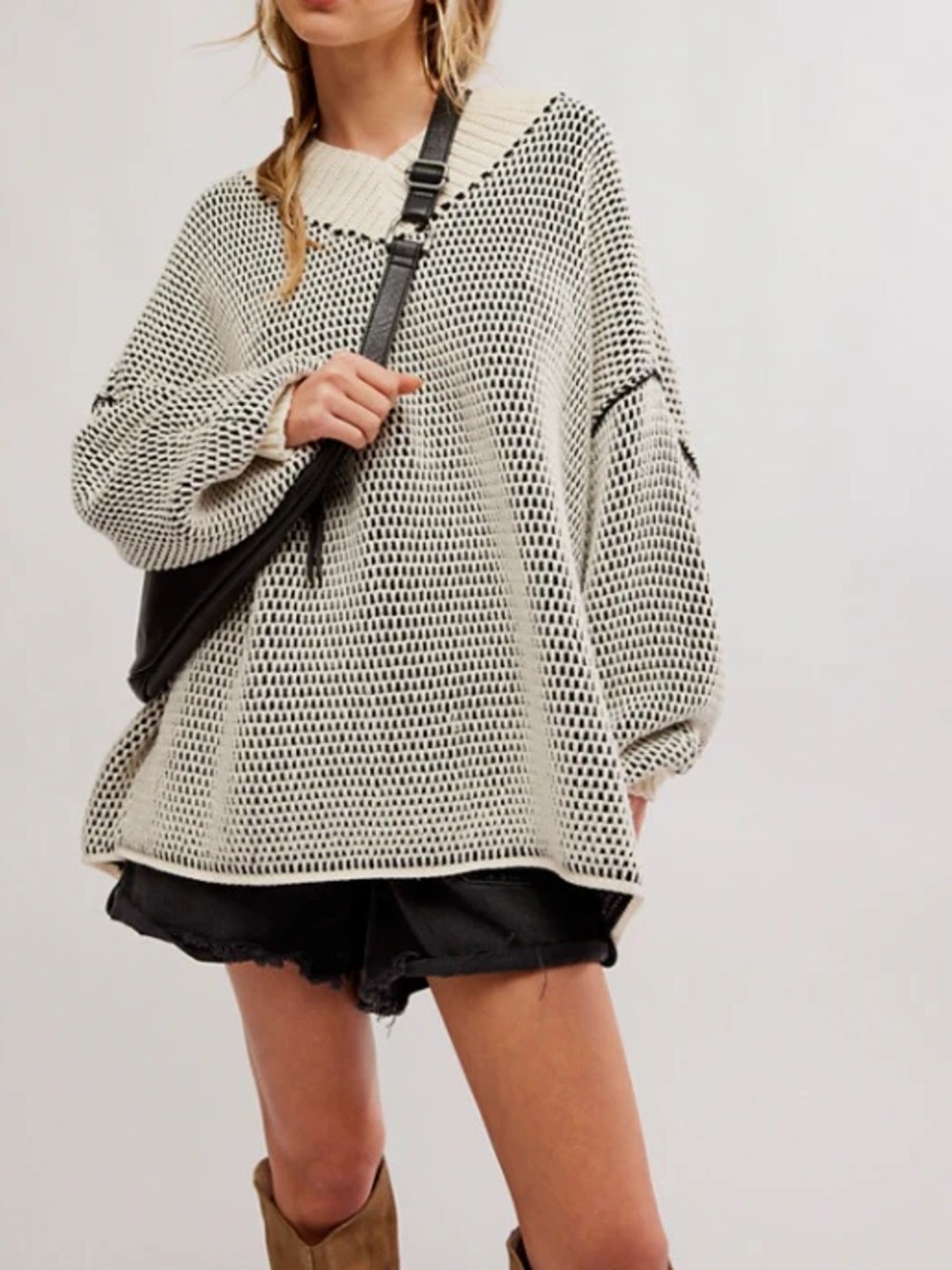 Free People Maisie Sweater in Ivory Black Combo Size XL